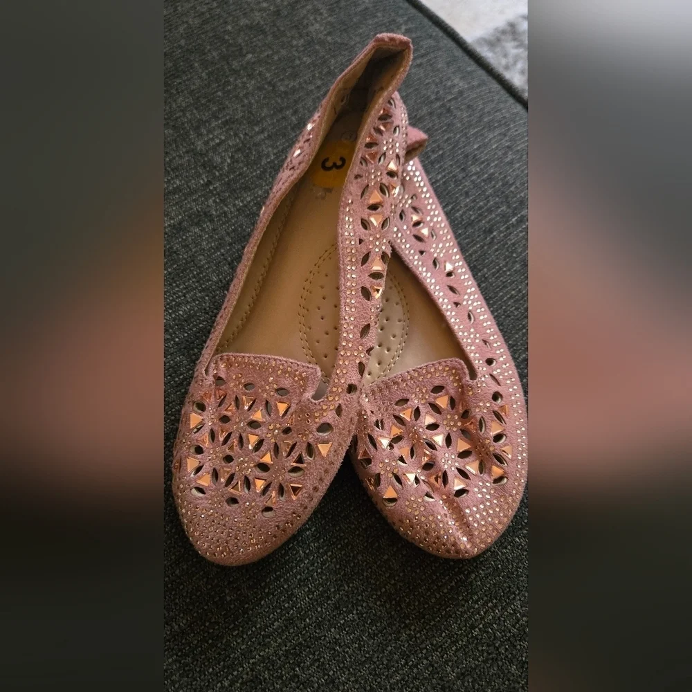 Girls Pink Laser-Cut Ballet Flats Sz 3